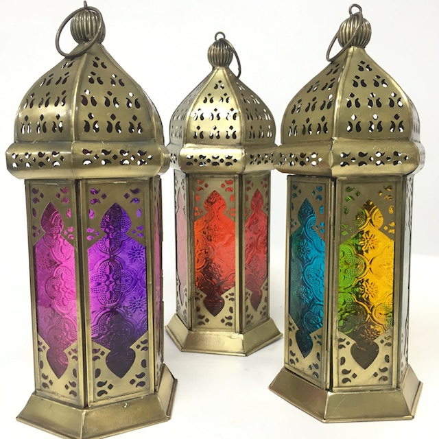 LANTERN, Morroccan Assorted Coloured Glass 30cm 